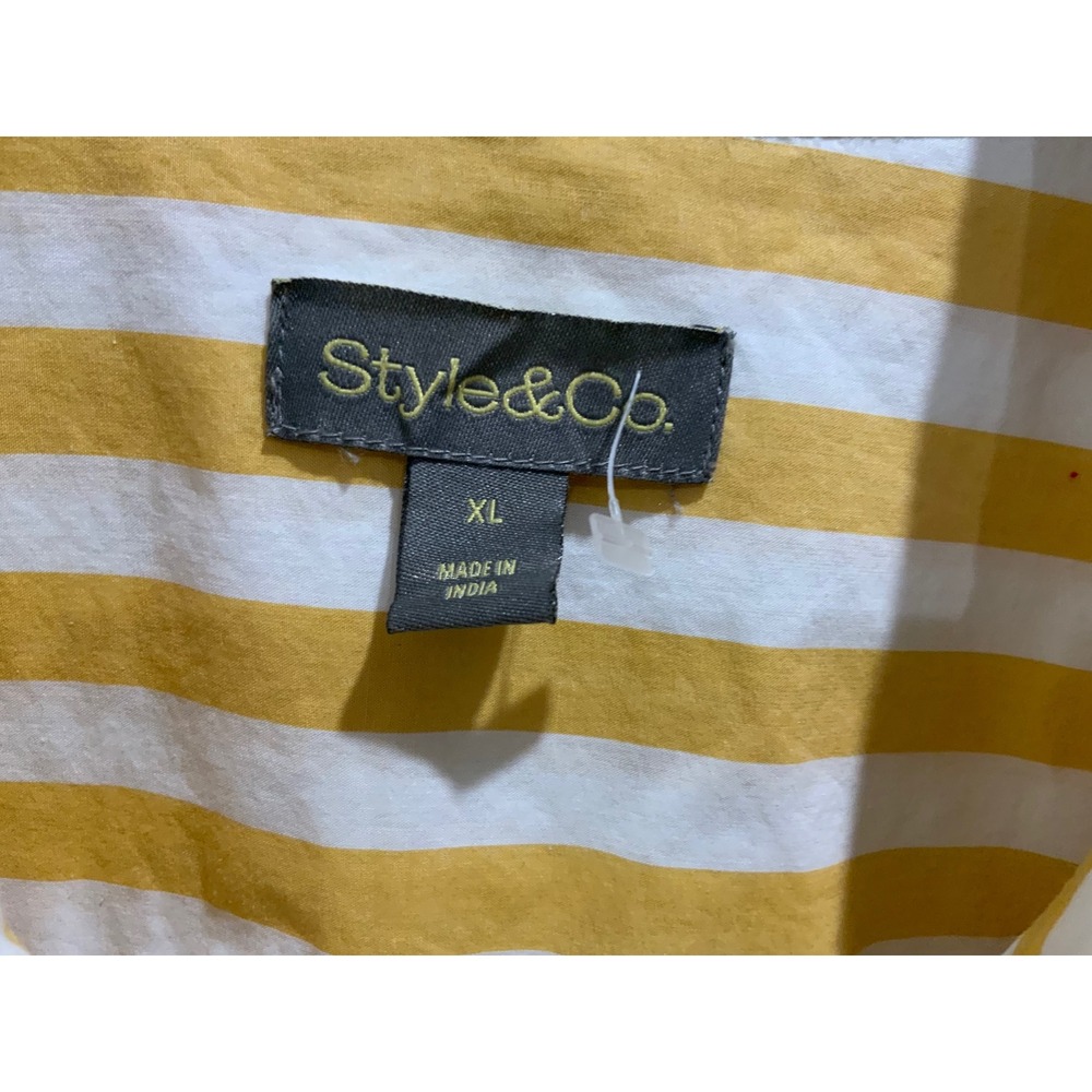 Style & Co Yellow White Striped Button Down Shirt Dress XL Long Sleeve Pocket - Picture 12 of 13